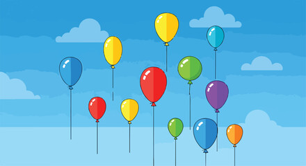 Colorful balloons floating in a blue sky © Ridho