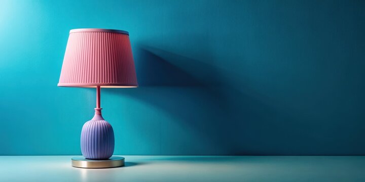 Lamp with pink shade and blue base, modern home decor, elegant lampshade