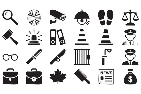 Police and justice vector icons for security apps, dashboards and crime prevention systems