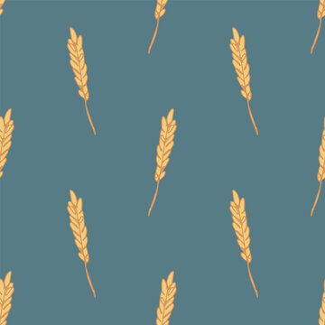 Seamless pattern with hand drawn cereal wheat oat rye barley rice ears spikelet Organic healthy food For decorative print, fabric, package, background