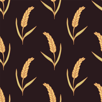 Seamless pattern with hand drawn cereal wheat oat rye barley rice ears spikelet Organic healthy food For decorative print, fabric, package, background