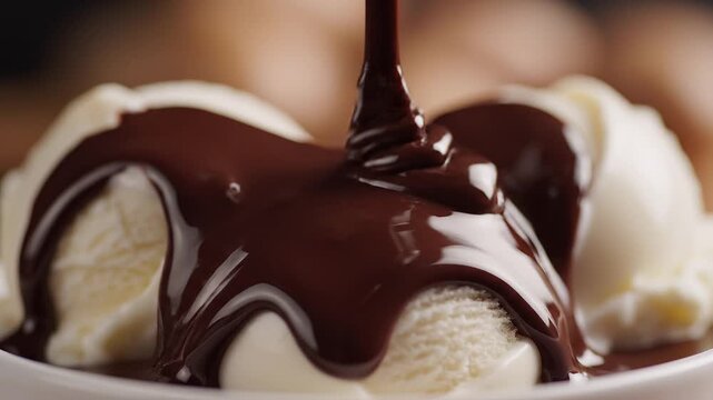 Delicious banana with chocolate sauce.