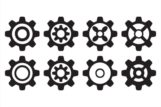 Settings gear icon set with system controls and configuration symbols