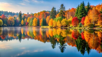 Obraz premium Serene Autumn Landscape with Reflecting Lake, autumnal hues