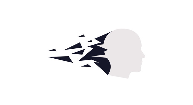 Grey head with black pieces flying.