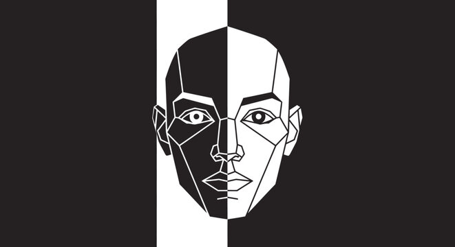 Split face of a man.