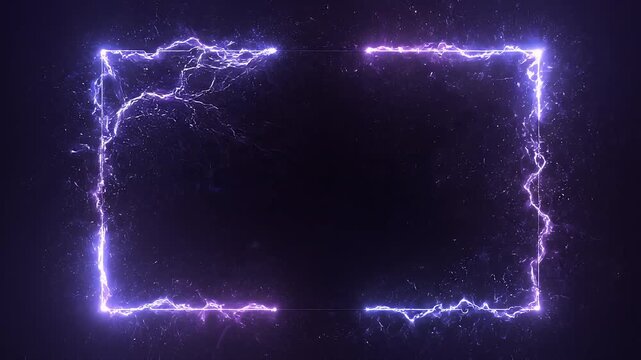 Neon Electric Portal Frame Glowing with Vivid Purple Lightning Against Black Background