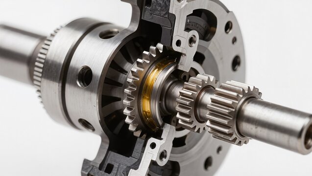 Precision differential gear assembly with meshing teeth and bronze bearing ring