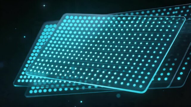 Futuristic digital interface with glowing blue grid patterns