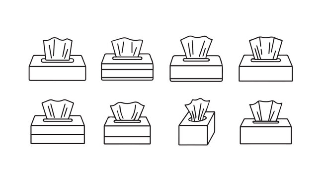 Tissue Box Icons Set: Various Designs for Facial Tissues Clean and Simple Line Art