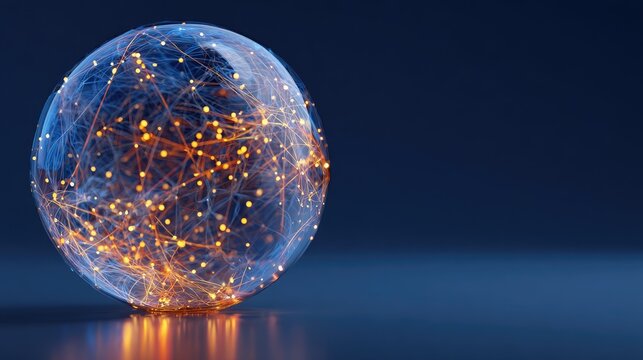 Glowing sphere of interconnected light points on dark background