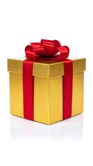 Obraz premium Golden gift box with red ribbon.
