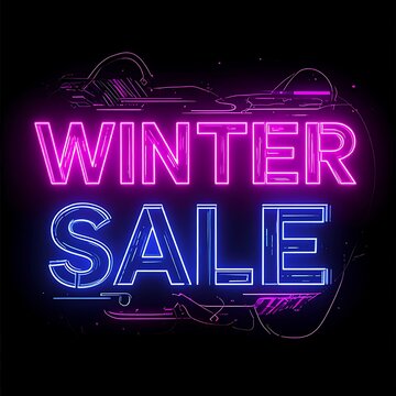 Neon sign with winter sale text