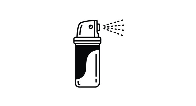 Simple black and white line art icon of a small aerosol spray can emitting a fine mist representing pepper spray for self defense.