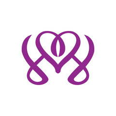 Obraz premium Elegant Purple Heart Monogram Logo For Wedding, Boutique Brand And Romantic Design