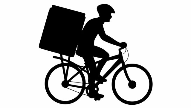 Silhouette of courier riding bicycle with large package attached