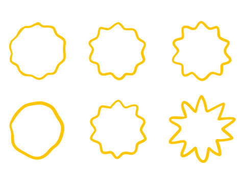 Set of Hand-Drawn Yellow Starburst and Wavy Circle Frames