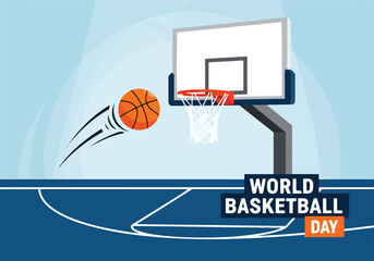 A basketball flies towards the hoop on World Basketball Day © Zoro