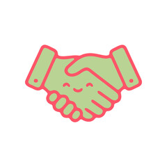 Obraz premium Cartoon hands shaking agreement teamwork partnership and business concept