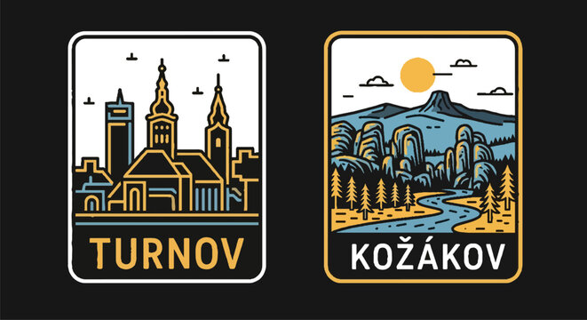 Turnov and Kozakov Czech Republic Travel Destination Badges.