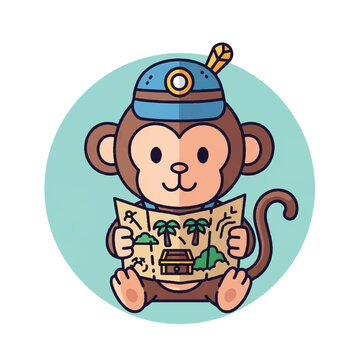 Cute Monkey Explorer Holding Treasure Map