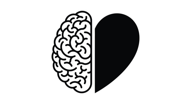Vector illustration graphic depicting a brain and heart symbolizing the balance of logic and emotion design concept.