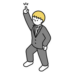 Obraz premium アイソメトリックイラスト：人差し指を上に指すスーツ男性