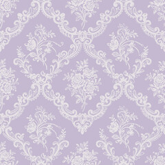 Fototapeta premium Elegant damask pattern lilac and white floral baroque design