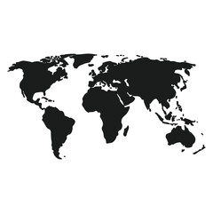 Naklejka premium A black silhouette of the world map showing continents.