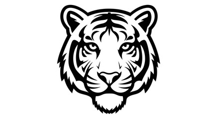 Fototapeta premium Bold black and white tiger head emblem design isolated on white background