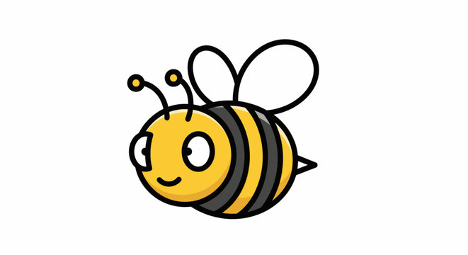 Cartoon bee illustration with yellow and black stripes isolated on white