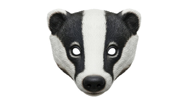 Realistic badger mask with black and white fur texture, animal face costume for masquerade, wildlife headpiece for theater and cosplay isolated PNG with Transparent Background