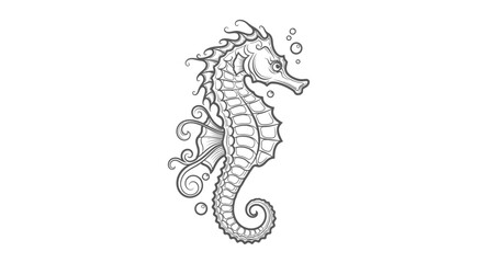 Detailed seahorse illustration with bubbles isolated on white background © bayu