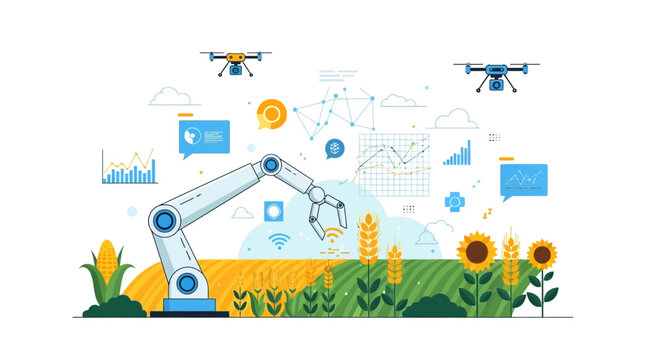 Smart Farming Technology: Drone and Robotic Arm in a Field with Data Visualization