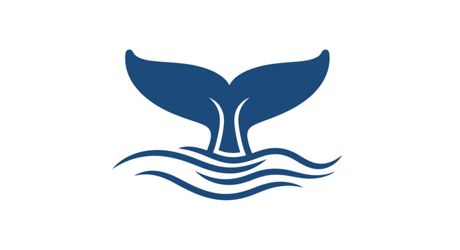 Stylized blue whale tail above water waves vector graphic illustration