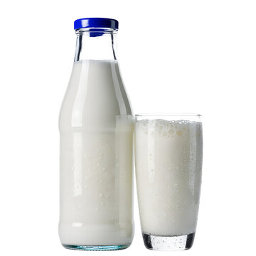 glass & Bottle of milk isolated