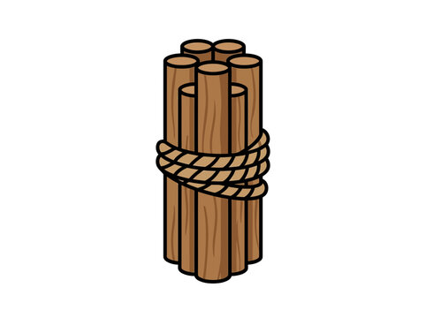 Bundle of Wooden Sticks Tied with Rope Vector Illustration, Symbolic Icon for Strength in Unity, Teamwork, and Natural Building Materials