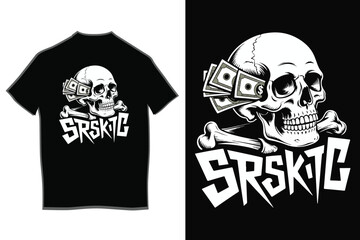 Fototapeta premium Skull Cash Streetwear Graffiti T-Shirt Vector Illustration