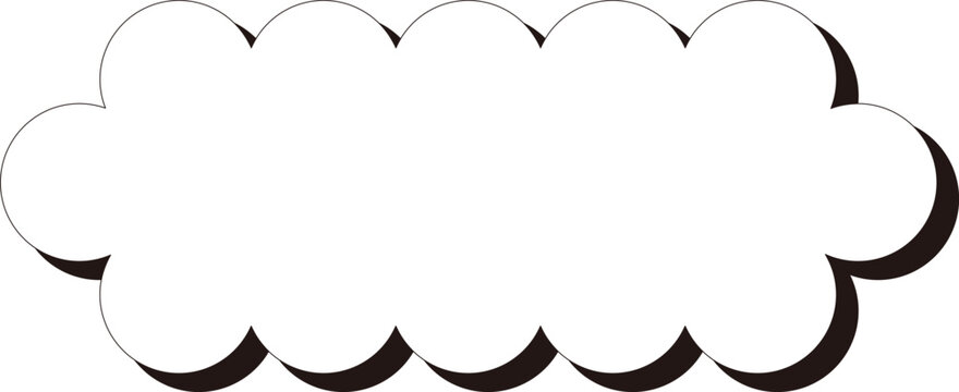 Long horizontal fluffy white cloud speech bubble with drop shadow isolated on transparent background