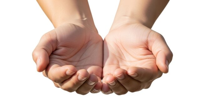 Close up of open hands held together isolated on white background