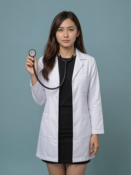 Young Asian Female Doctor Holding Stethoscope