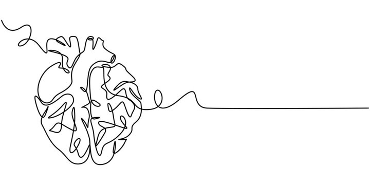 Trendy one line brain to heart transformation logo icon for emotional intelligence and psychology mental health concept design, human brain and a human heart continuous one line drawing, human brain