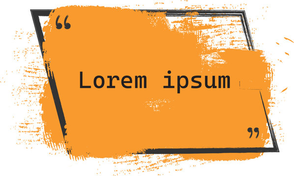 Orange paint brush stroke with frame and quotation marks isolated on transparent background