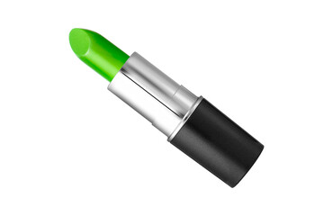 Obraz premium Vibrant Green Lipstick in Silver and Black Tube Isolated on Transparent Background