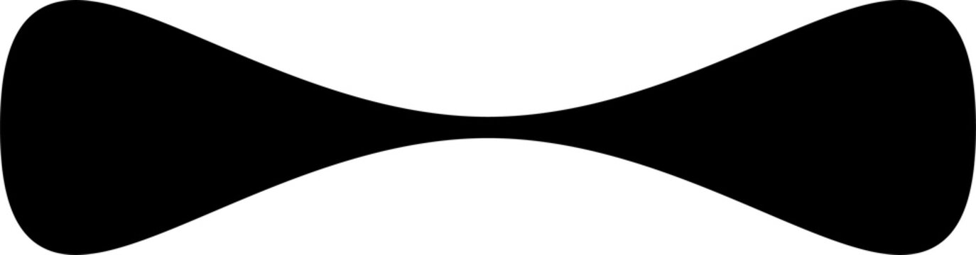 Bowtie shape appears as a bold black silhouette isolated on a clean white background to represent a minimalist graphic element for design projects.