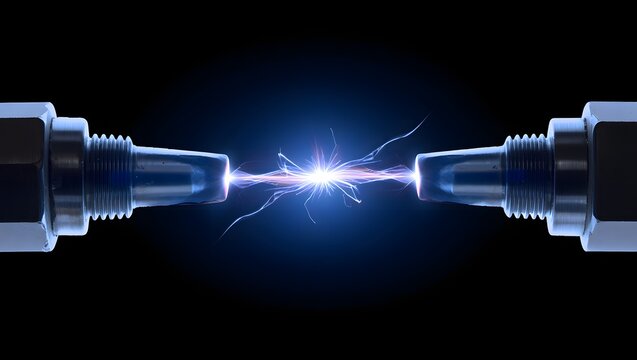 Electric Spark Between Power Cables on Dark Background