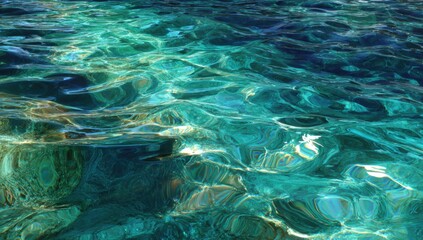 Fototapeta premium Abstract Turquoise Water Surface with Ripples and Light Reflections.
