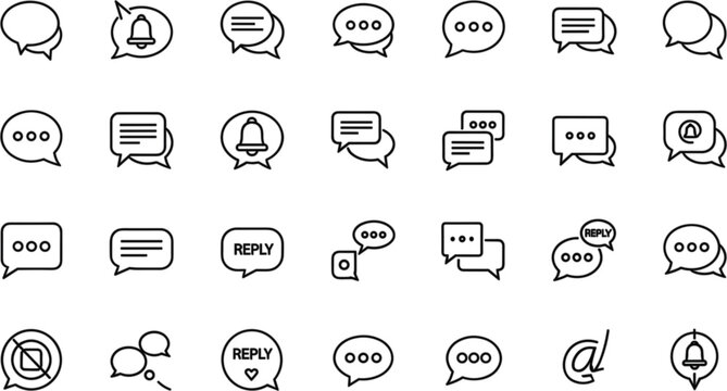 Messaging and notification line icons set chat bubble and alert symbols for web UI