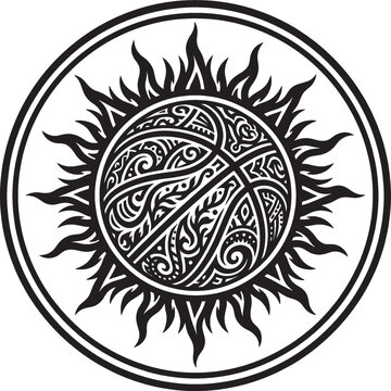 Polynesian sun design tribal pattern silhouette on transparent background