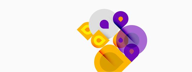 Fototapeta premium Abstract shapes overlap, creating vibrant composition. Yellow, purple, white hues dominate design. Modern aesthetic.
